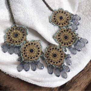BOGO Antique-Style Blue Glass Fringe Medallion Necklace